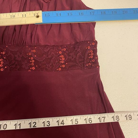 R&M Collection Dress w/Jacket Maroon Lace Sequins Career Formal Evening Sz 12 - Picture 2 of 11
